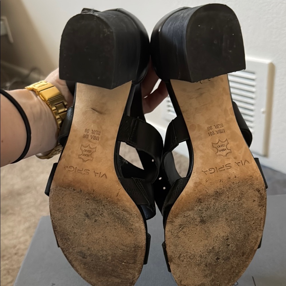 Via Spiga Black Heeled Sandals with Chunky Heel - Picture 5 of 5